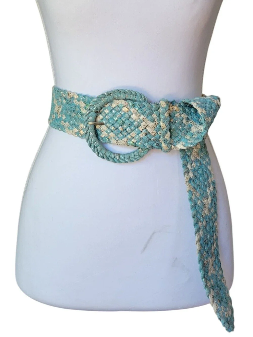 Boho Chic Woven Belt Turquoise & Gold Metallic Detail